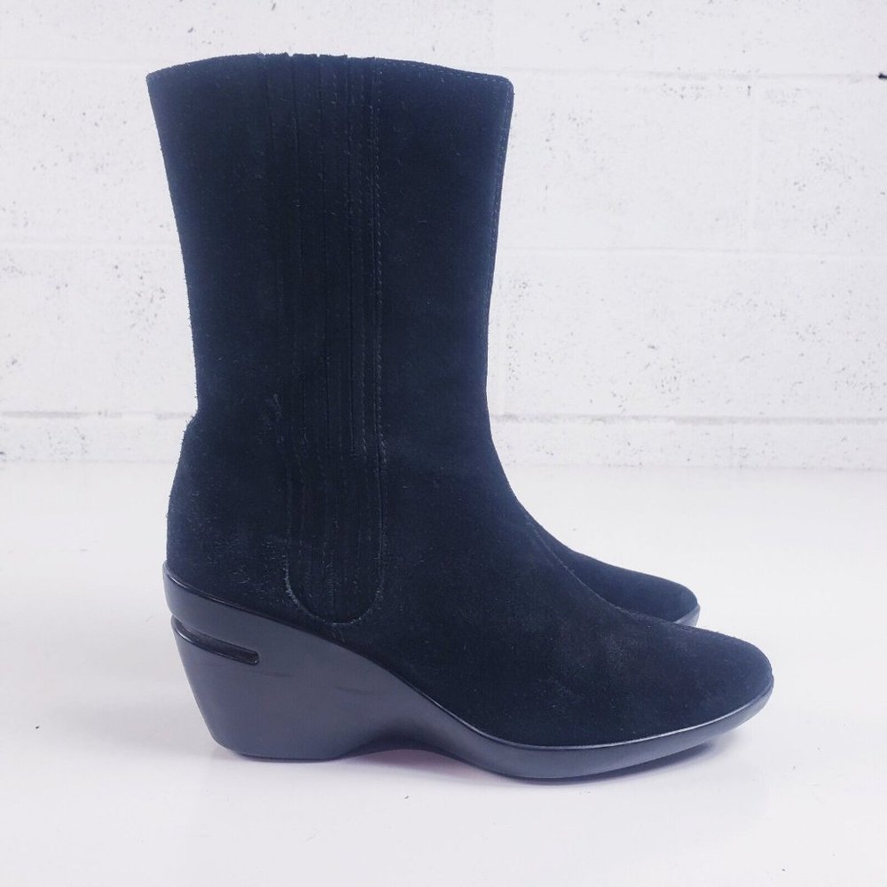 Cole Haan Women's 8.5 Kirsten Black Suede Wedge Mid-Calf Boots Pull-O